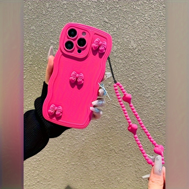 two pack: rose red large wave 3d bow hand strap phone case