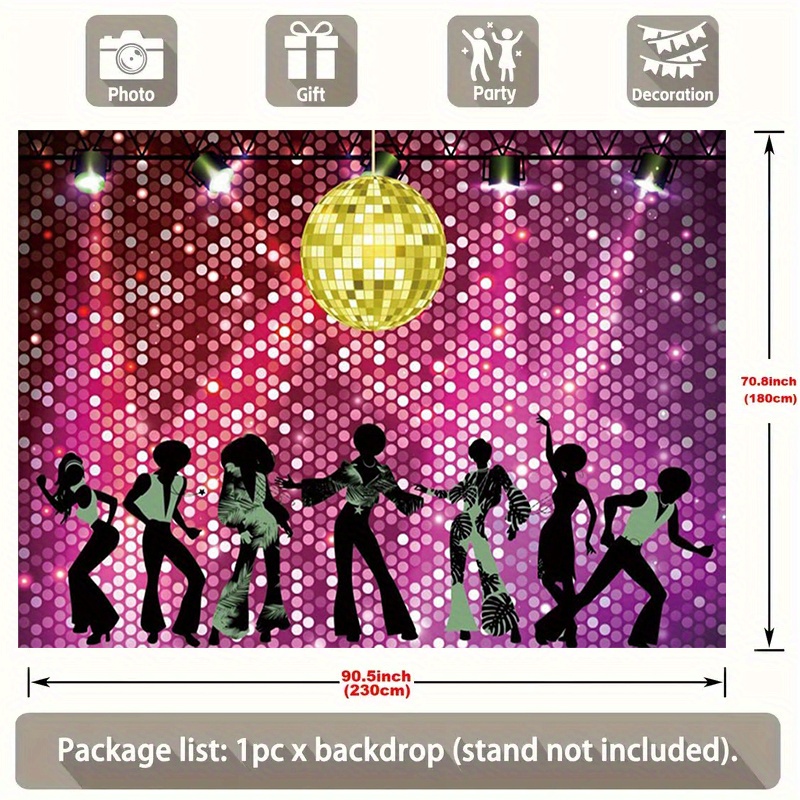 TEMU 1pc Retro 60s 70s 80s 90s Disco Party Backdrop With Glitter Shiny Stage Lights Design - Vibrant Polyester Photo Booth Background For Birthday,