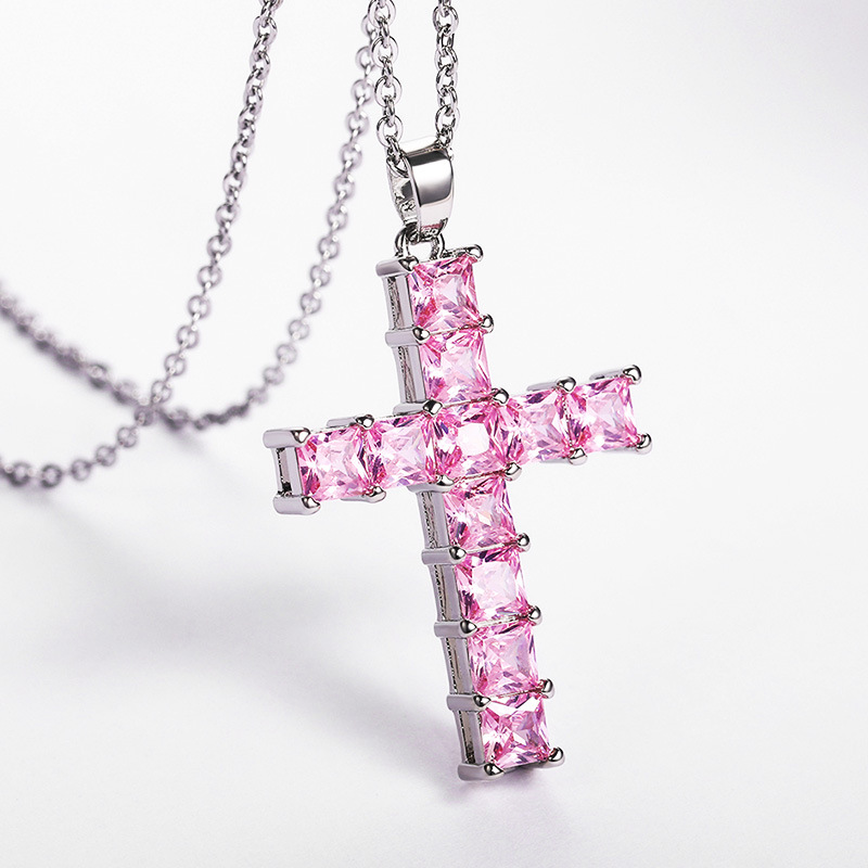 Image of Easy Inlay Zirconia Cross Pendant Necklace For Women Men Party Vacations Daily Wear Casual Banquet Easter Thanksgiving Day Elegant Cross Necklace Jewelry Gift
