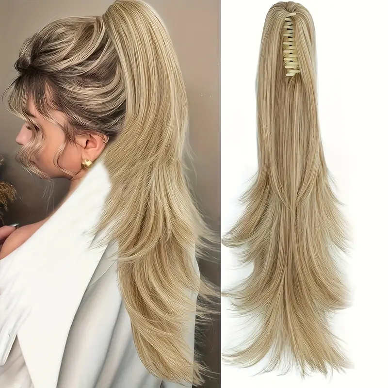 Image of Layered Long Ponytail Wig Designed For Volume, Featuring Heat-resistant Synthetic Hair And A Clip-on Mechanism Suitable For Everyday Use