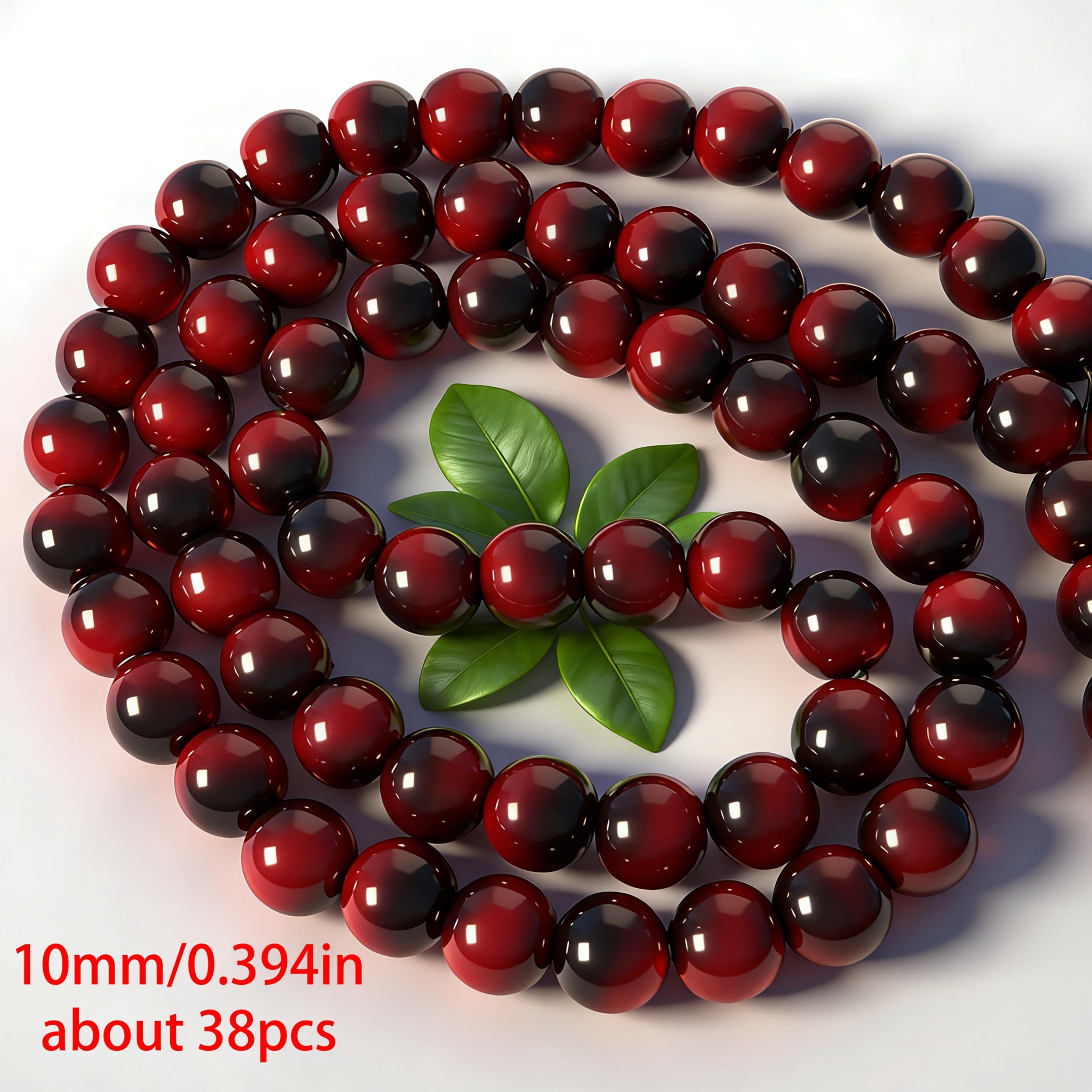 TEMU Approximately 51/38pcs Of Red And Black Glass Round Beads, 8/10mm, Exquisite Drilled Loose Beads, High-quality Beads. Suitable For Easter,