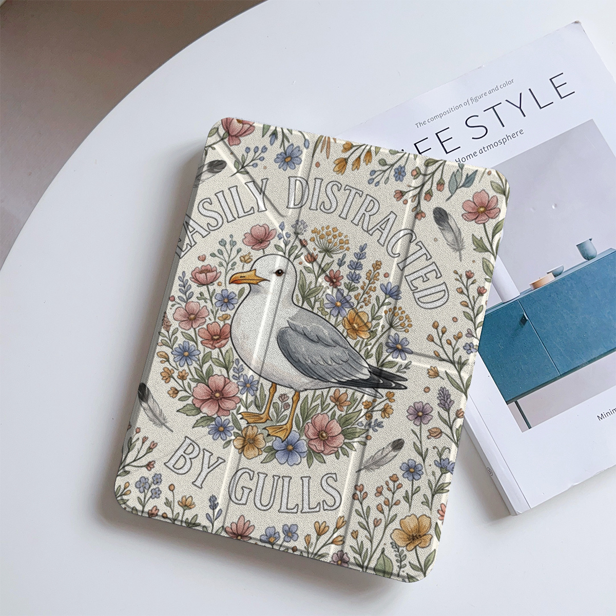 item picture tablet case seagull floral quote for samsung tab s9 s10 fe s9 s8 s7 s6 lite s7 s8 a9 a11 a8   vintage   auto wake sleep built in pencil holder artistic daily use cover