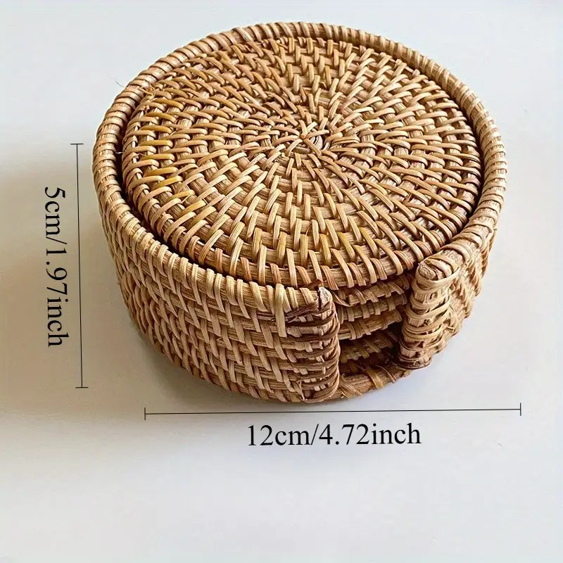 Set of 6 Handcrafted Rattan Coasters Plus 1 Woven Storage Accessory for Tea Sets, Designed for Gongfu Tea, Serving As an Insulation Pad And Heat-Resistant Kitchen Utensil Pad