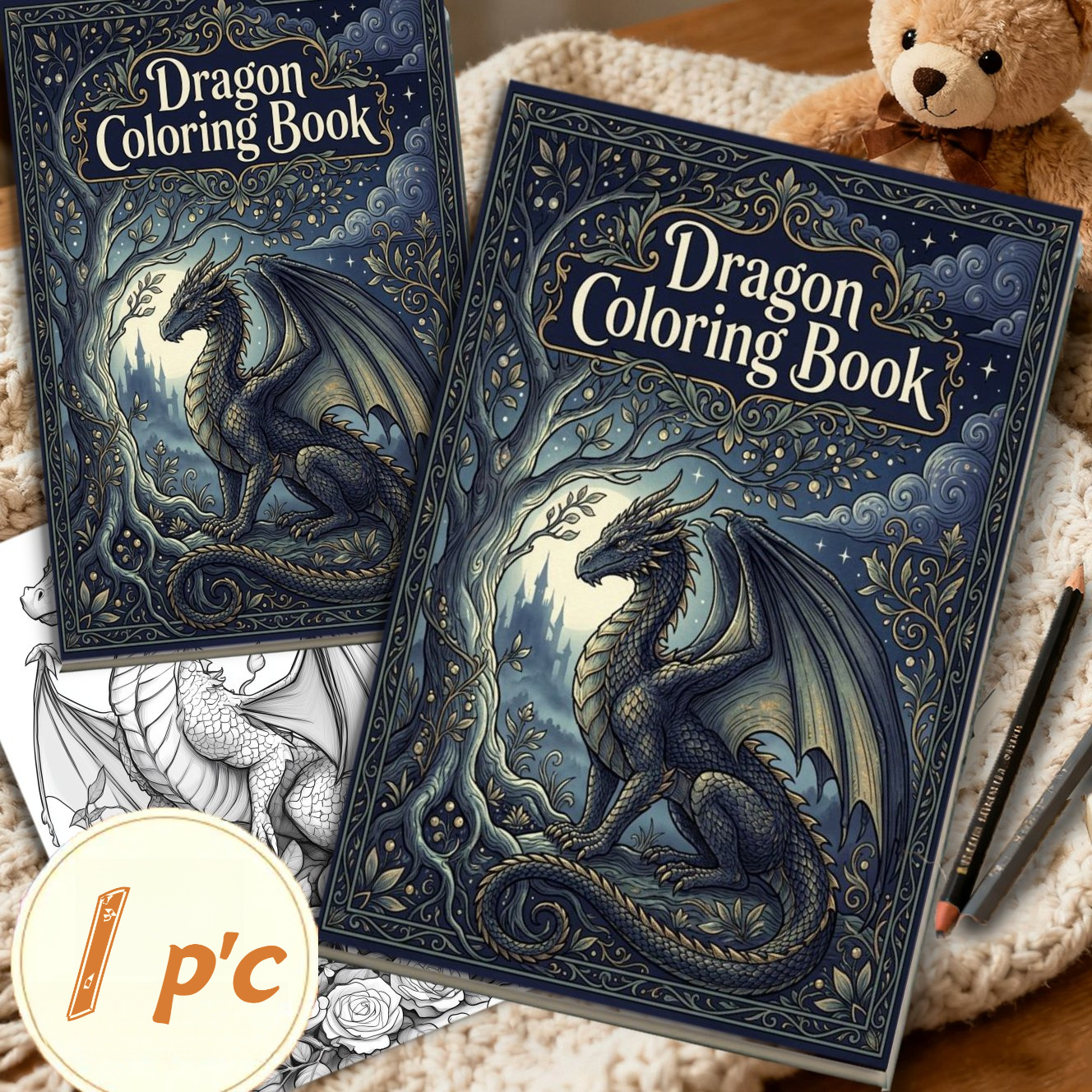 TEMU 1 "Magischer Drachen Malbuch", Neue verbesserte Version mit dickem Papier, Fantasy Drachen Illustration Malbuch im Format A3 für Erwachsene, zur