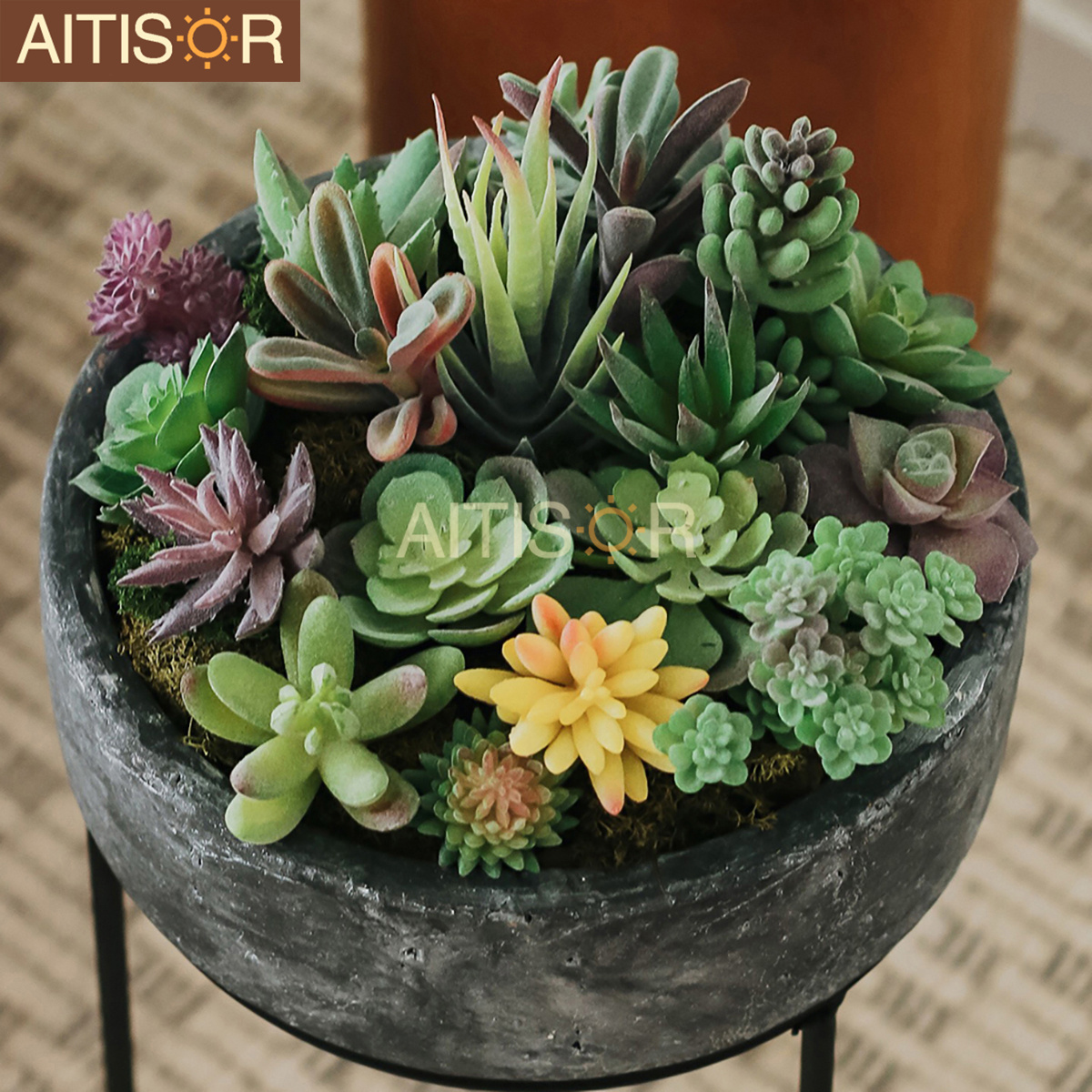 

Aitisor Pack Of 18 Artificial Plants - Lifelike Mini Double Flocked Succulents Plants For Floral Arrangement Home Office Room Decor Decoration