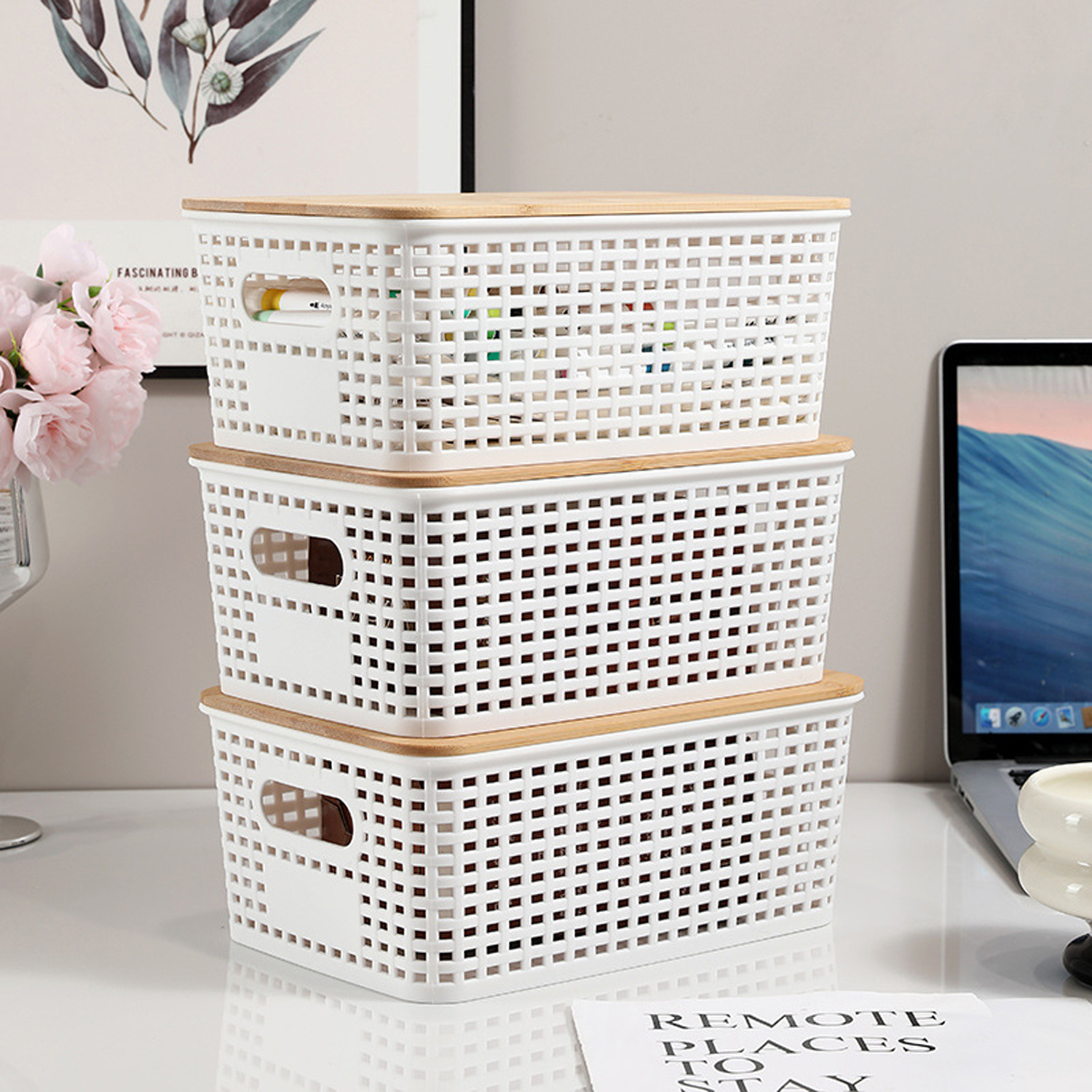 8-Pack Stackable Storage Bins with Bamboo Lids
