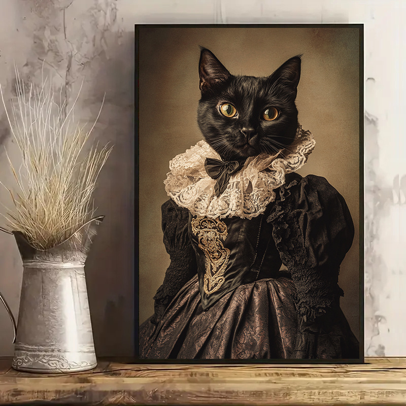 

2d 1pc Victorian Black Cat Canvas Art Print, Wall Decor For Living Room, Bedroom, Study, Nursery, Bar, Garage, Decoration