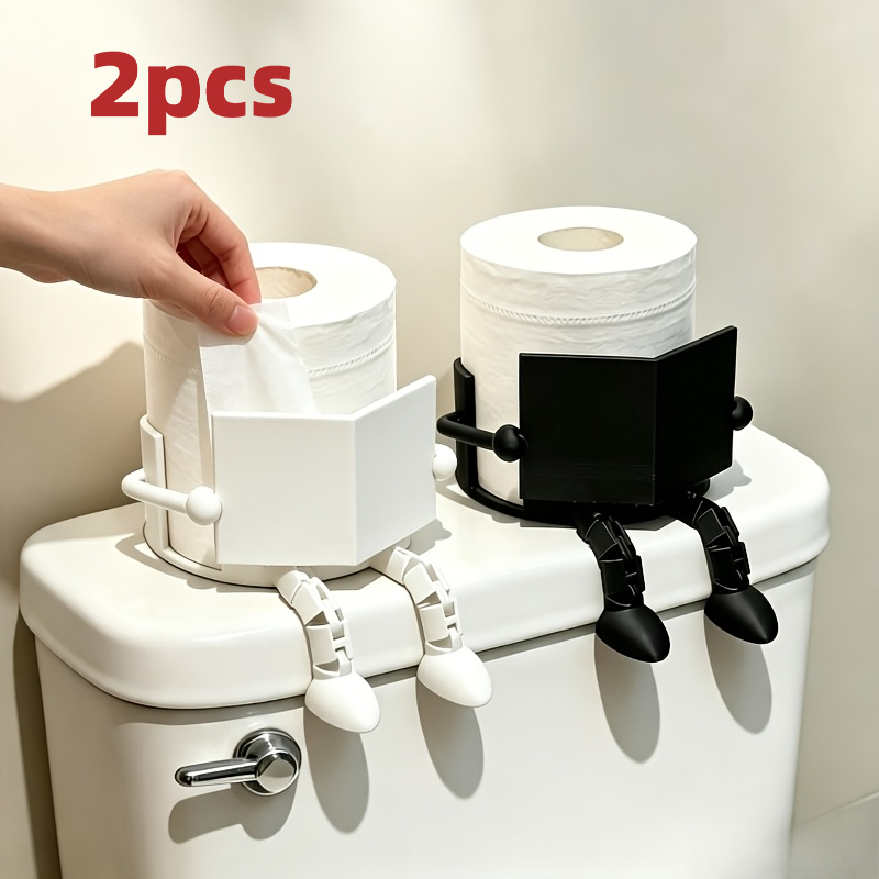 TEMU 2pcs Cute Reading-themed Toilet Paper Holder, In Black And White, A Fun Bathroom Decoration Perfect For Gifting During The Holidays