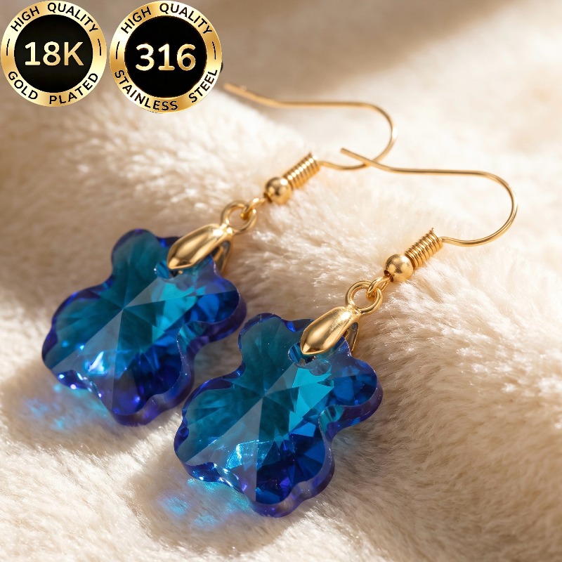 TEMU Un par de aretes hipoalergénicos para mujer de acero inoxidable 316 de calidad en oro de 18K, con un diseño de lujo , y de degradado azul y una