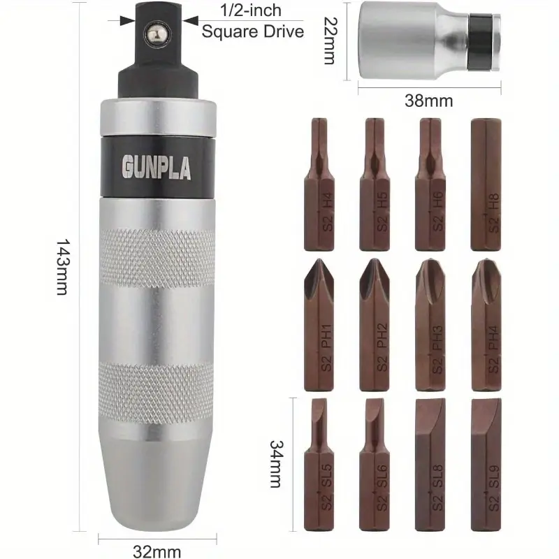 12pcs heavy-duty industrial impact screwdriver set - manual operation, no power required - with phillips/slotted/hex drivers, ratchet mechanism - for automotive, construction, manufacturing - durable 40cr alloy steel construction - ideal for professionals & diy projects, impact drivers, automotive maintenance, precision tools, power tool alternative, professional mechanics, construction workers Product details 4