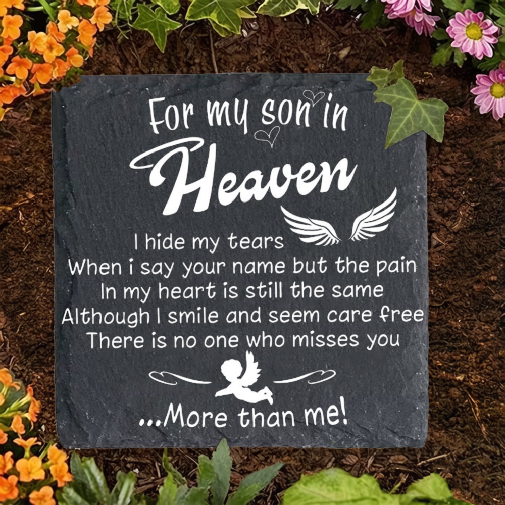 TEMU 1pc Square Memorial Acrylic, Black, With Wing And , Engraved With "for The Son In Heaven", Suitable For Garden Decoration, For Mourning Parents