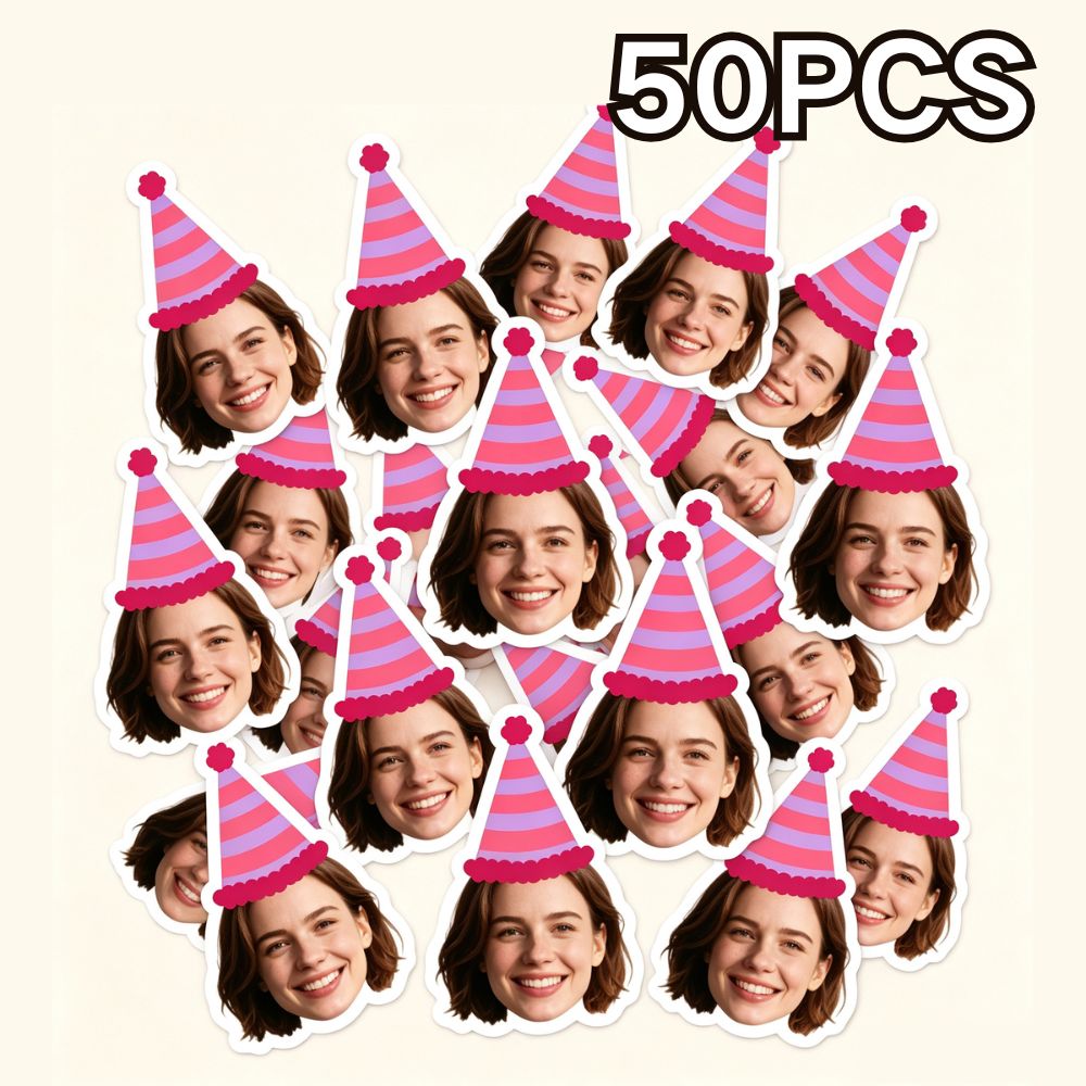 TEMU Custom Photo Stickers, Personalized Face Stickers With Party Hats, Funny Picture Decals For Birthday Party Favors, Gifts, Scrapbooks, Cups,