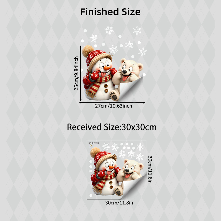 TEMU 1pc Cute Snowman And Polar Bear Static Cling Window Sticker, Glass Sticker, Double-sided Reusable Decal, Snowflake Winter Xmas Pattern, Festive