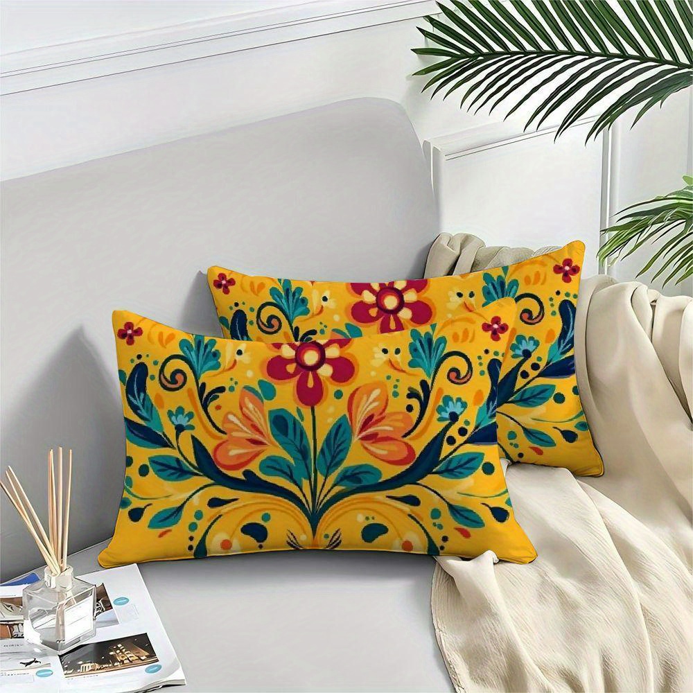 TEMU 2pcs Floral Cushion Covers, Zipper Closure, Colorful Farmhouse Decorative Pillowcases For Home Sofa