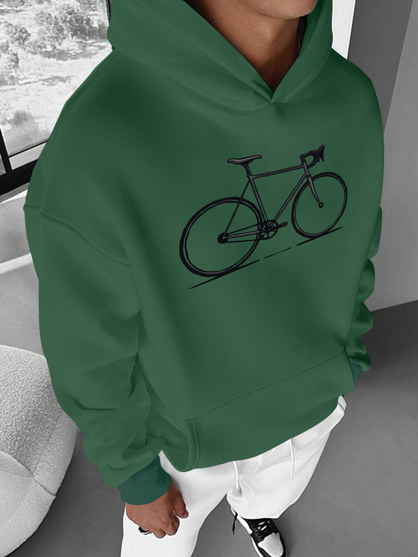 mens casual hoodie with   bicycle outline graphic vibrant red relaxed fit long sleeve pullover machine washable autumn winter outdoor   essential hoodie nonelastic fabric