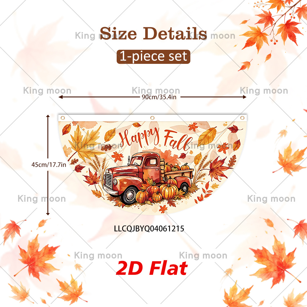 TEMU 2d Flat, 2d Flat Banner, 1pc Fall Thanksgiving Half Round Flag, 90cm * 45cm/35.4in * 17.7in, Polyester Material, Happy Fall Watercolor Vintage