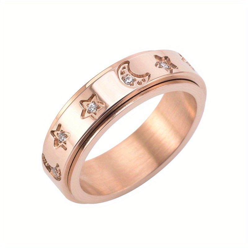 womens stainless steel rotatable ring with accented star moon design korean style luxury hip hop jewelry interlocking band for casual attire durable tarnish resistant   for women unusual rings for women Product details 2