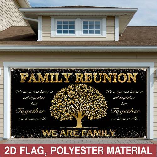 2d flat 1pc family reunion banner with golden lettering family photo insertion for weddings birthdays anniversaries elegant black golden polyester party decorations for home wall events no electricity needed easy to hang wall decoration home decor festive backdrop durable fabric decorative sign event organizers 2d flat