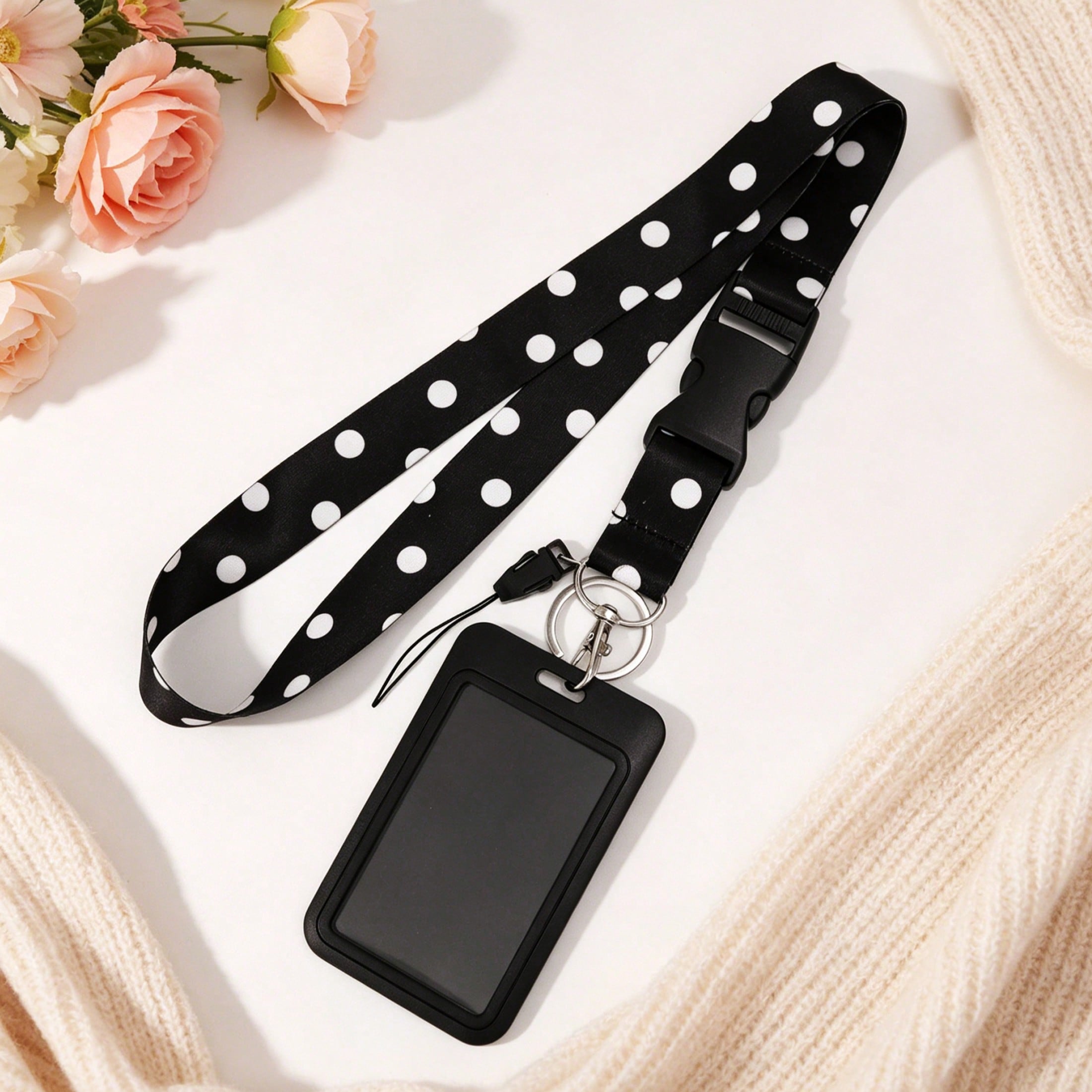 TEMU 2d 1pc Polka Dot Teacher Lanyard With Id Card Holder, Breakaway Neck Strap Id Badge Holder Lanyard, Keychain Lanyard For Bus Card, Keys, Phone,