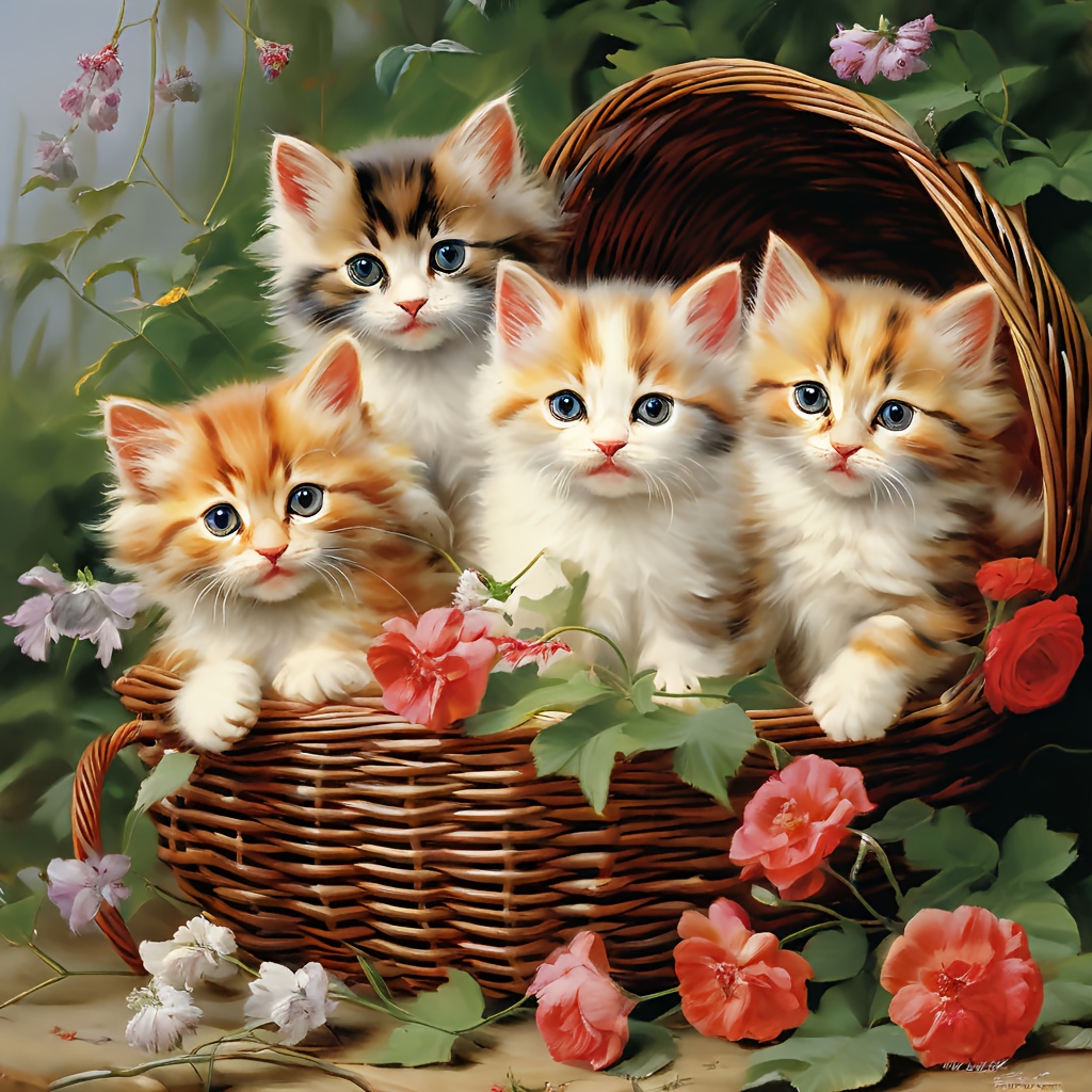 TEMU 1pc 5d Diy Diamond Painting Kit - Cute Kitten, Round Diamond Canvas Art Diy Craft, Suitable For Home, Bedroom, Hallway, Study, Bathroom Wall