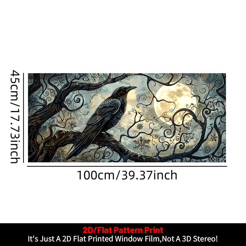 E-shop 2D Flat - 2D Flat - Eine dekorative Fensterverkleidung im Gothic-Stil, mit einem 2D-Flat-Design von schwarzen Krähen und einer nachtschwarzen