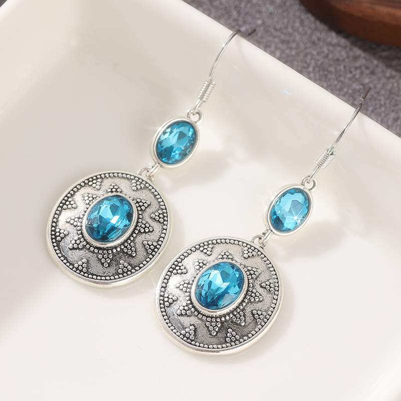 TEMU A Set Of Classic And Vintage-style Synthetic Cubic Zirconia Pendant Earrings, For Women's Trendy Ethnic Geometric Round Drop Earrings, Making