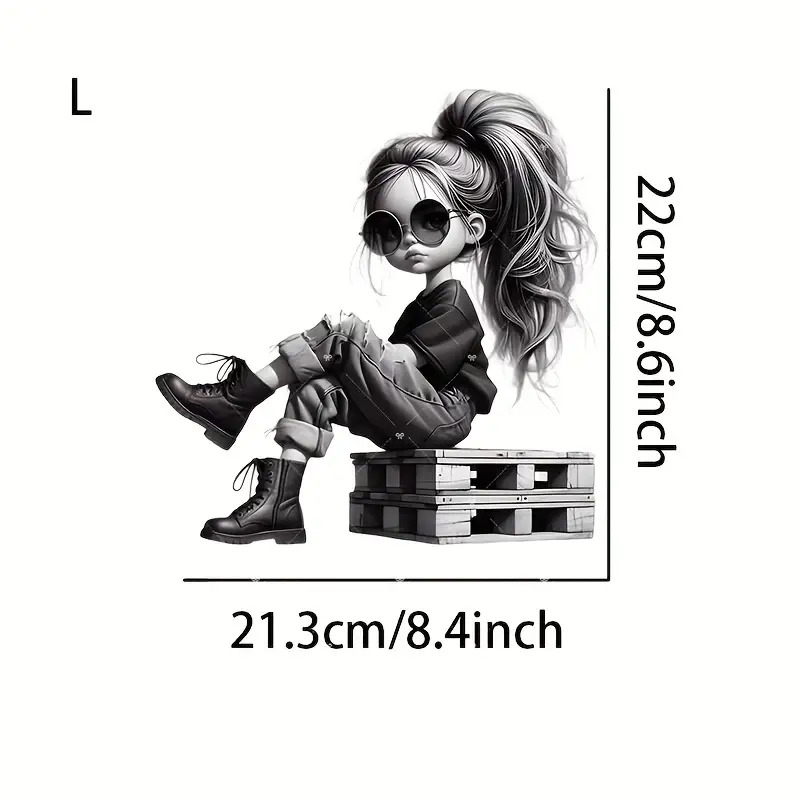 High Ponytail Sunglasses Heat Transfer Stickers Washable Iron-on, Suitable For T-shirts, Sweatshirts, Hoodies, Jeans, Backpacks, Pillows, Holiday Decorations