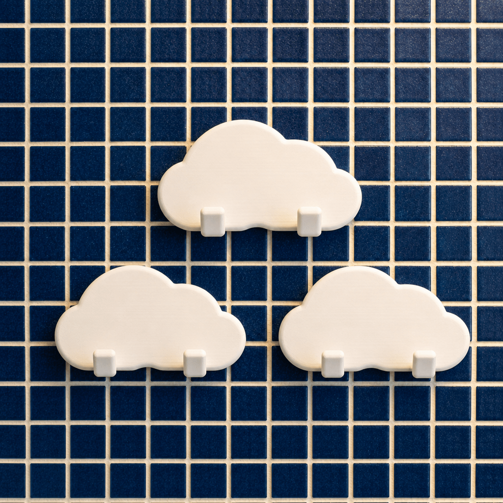 TEMU Lot de 3 porte-rasoirs de nuage, organisateur de salle de bain mural avec 2 crochets, support de rasoir adhésif perçage, porte-clés polyvalent,