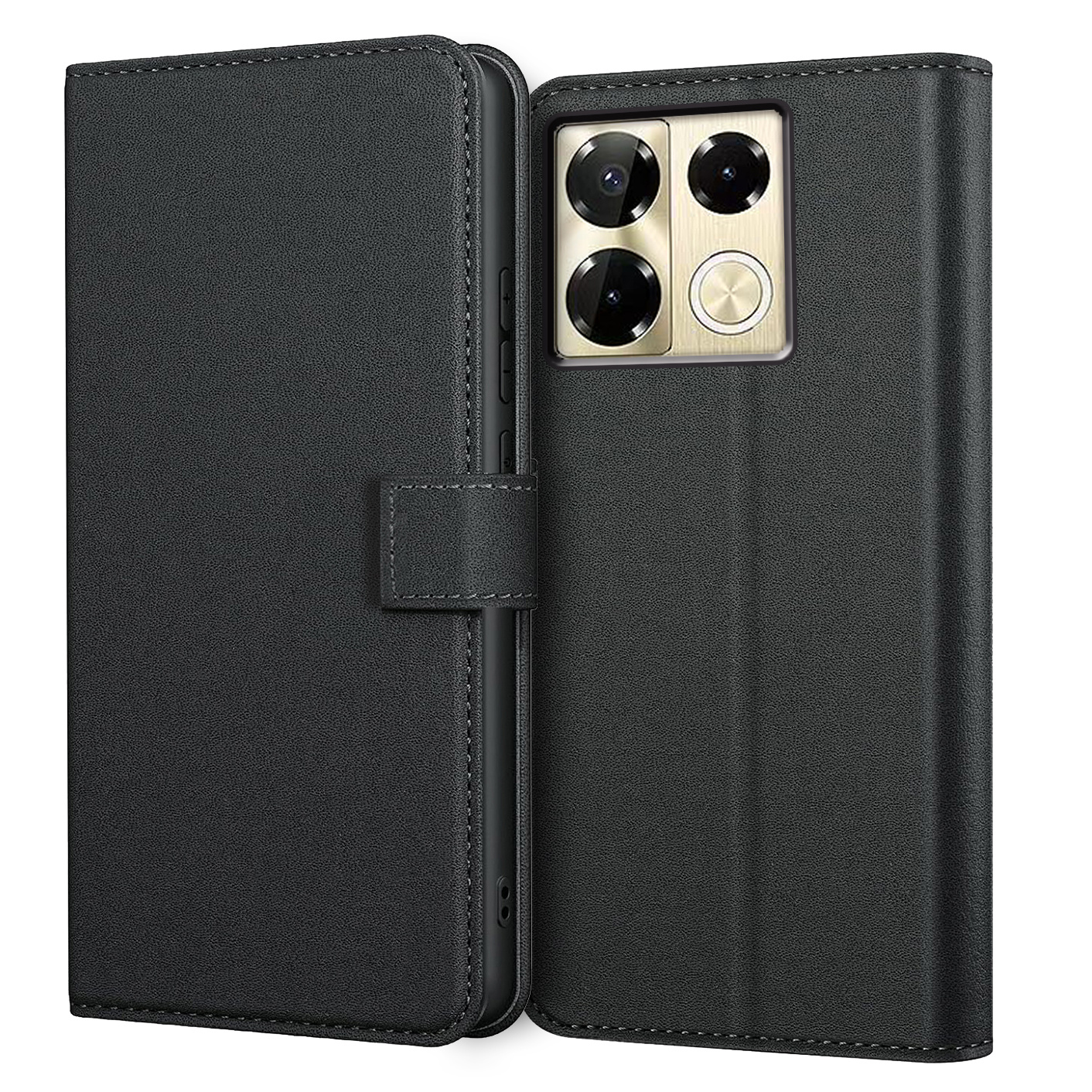 TEMU Funda para Teléfono - para Infinix Note 40 Pro / Note 40 Pro+ / Note 40 Pro Plus con Soporte, Cuero Sintético Negro, Ranura para Tarjetas,