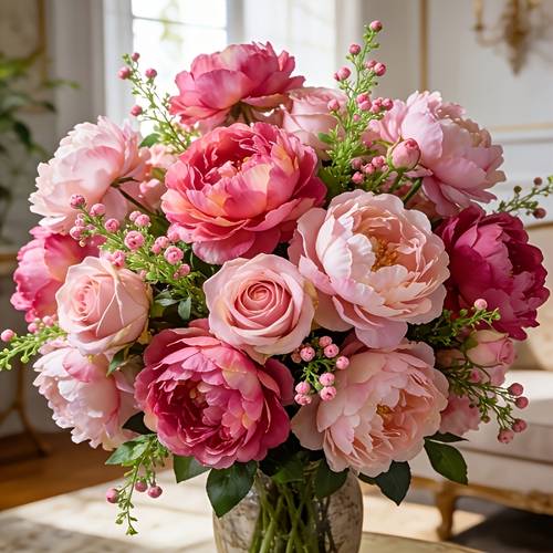 18 flowers 2 high end multi color artificial peony bouquets realistic touch flowers suitable for easter mothers day gifts valentines day bridal bouquets wedding and engagement decorations tabletop arrangements living room home decor
