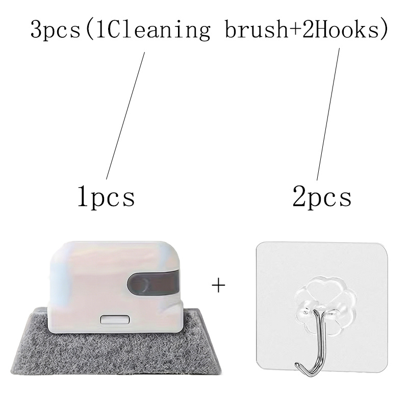 TEMU Lot de 3 pièces (1 brosse de nettoyage + 2 crochets) Brosse de nettoyage universelle pour rail de fenêtre, nettoie facilement les étroits et les