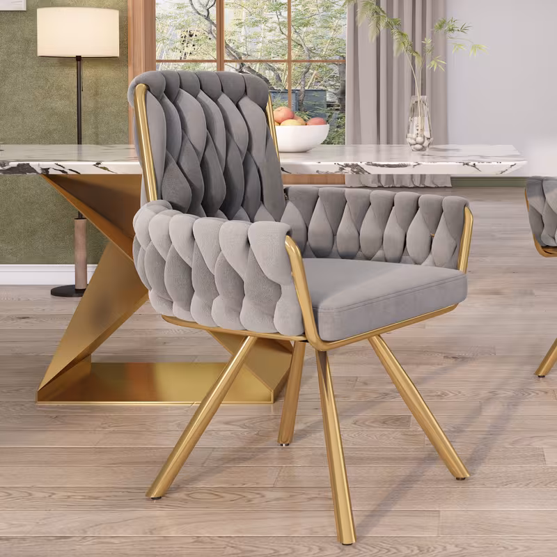 velvet swivel armchair with 360 rotation manual reclining mechanism grey beige soft cushion like seat golden metal legs white frame easy clean upholstery for living room dining room sturdy 4 legged base hard floor compatible ideal for reading nook or home office decorative accent chair with solid backrest armrests in grey beige gray 0