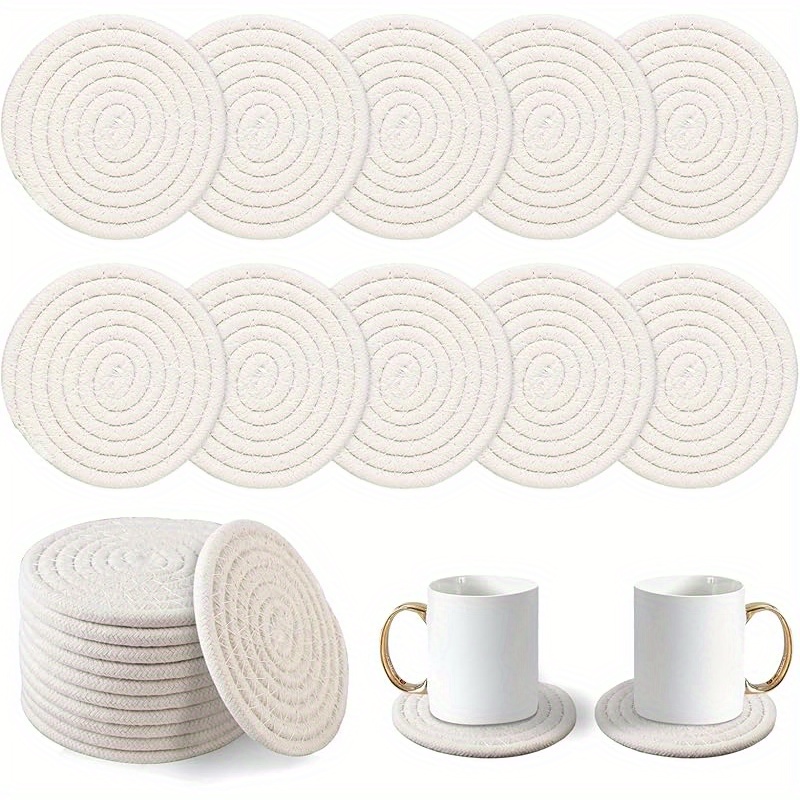 Image of Set Of 10 Absorbent Bohemian Coasters For Drinks, Woven Cup Coasters In -color , Perfect For Room Decoration And As A Housewarming Gift, Measuring 4.3 Inches