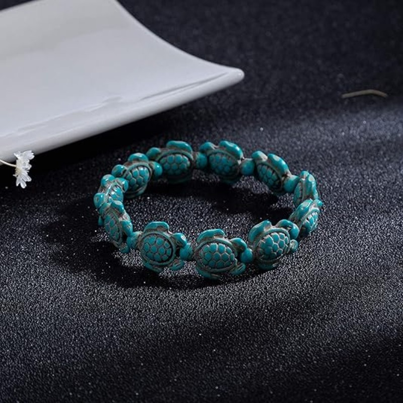 TEMU Couple's Bracelet Featuring Synthetic Turquoise Turtles In Pink, Black, And Blue