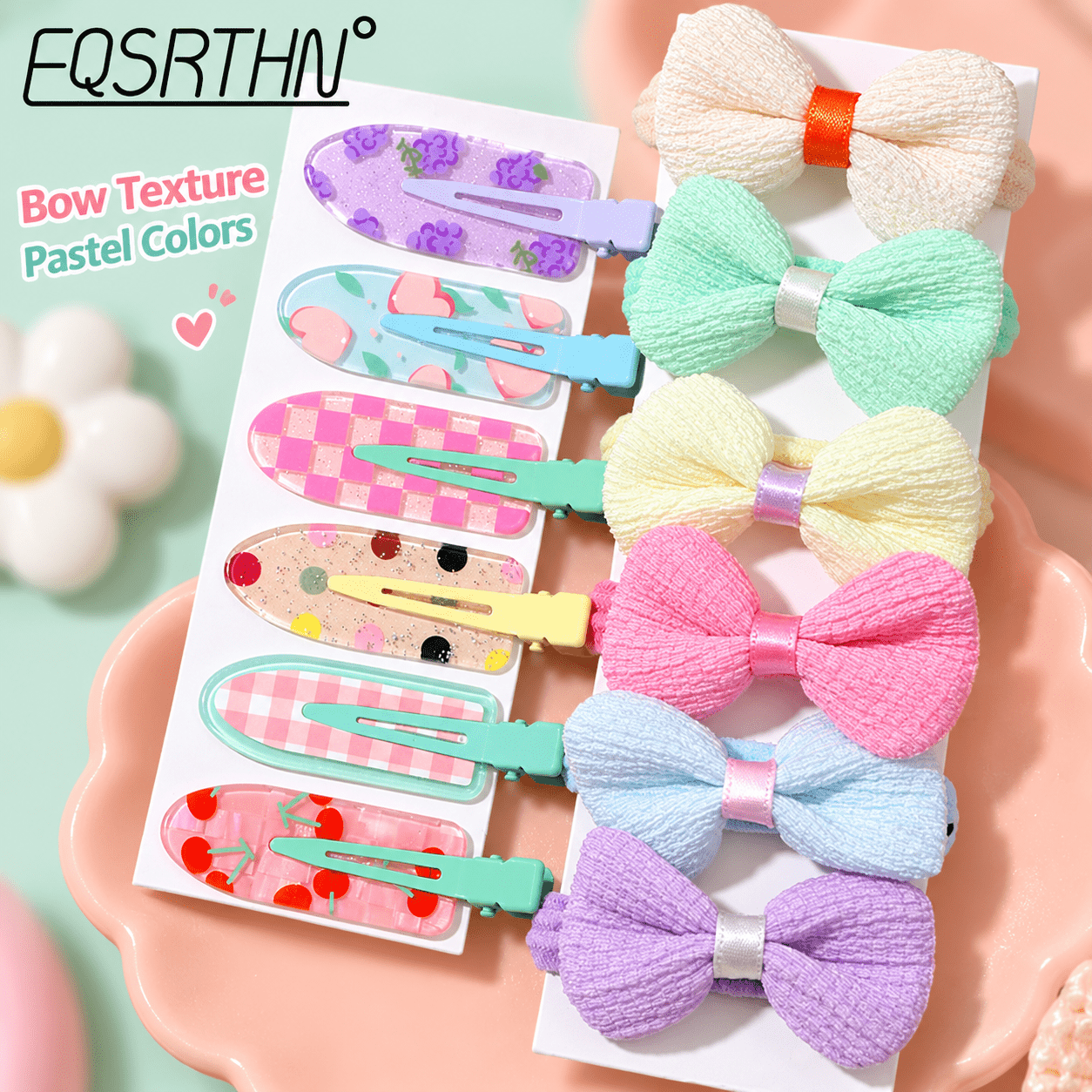 12pcs Cute Bow Hair Clips with Snap Design