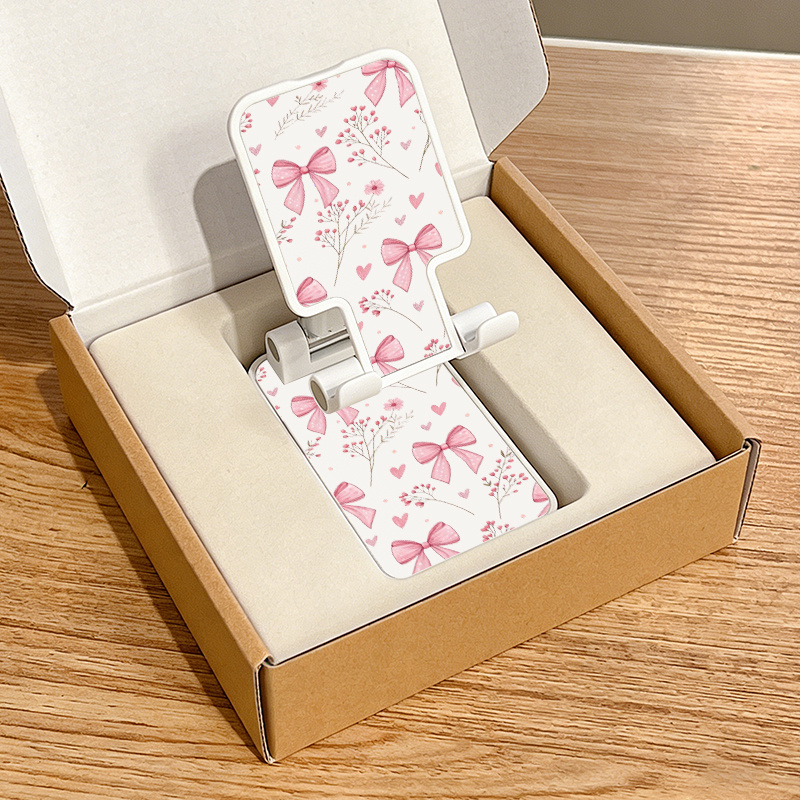 TEMU New Rotating Pink Bow Pattern Mobile Phone Desktop Holder, Multi-functional Tablet Lazy Holder Vb1