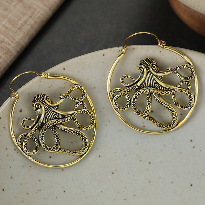 TEMU Retro Octopus Shaped Ear Loops With Hollowed Out Octopus Earrings, And Niche Daily Commuting Women's Earrings