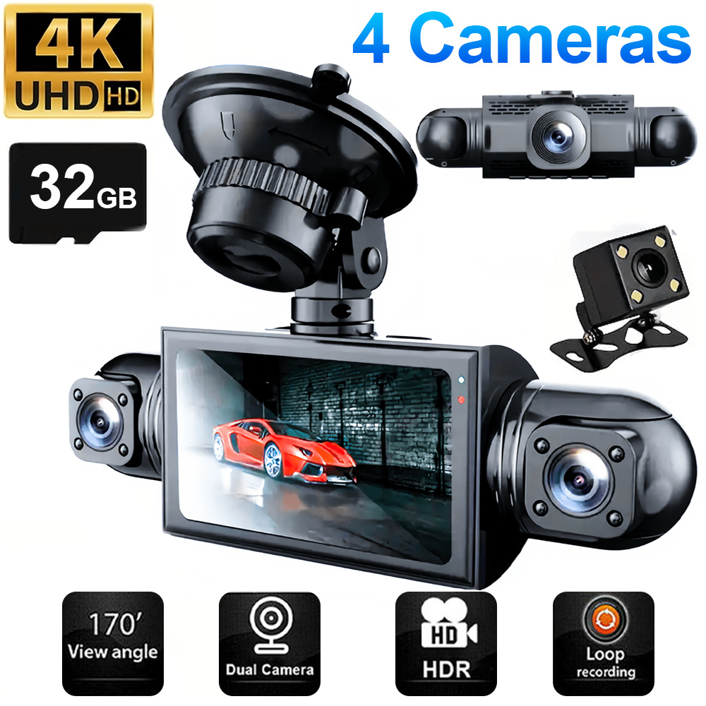 TEMU Newest 4k Full Hd Car Camera With 32gb Sd Card, Front + Rear + Left + Right Recording Car Camera, Camera, Reversing Camera, Camera, Loop