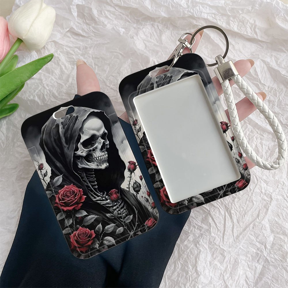 Gothic Rose   Skull ID Badge Holder with Lanyard - Durable Plastic Card Case, Transparent Window &   for Credit, Metro, Bus Cards - Nurse,  , Student Accessory, Nurse Accessory, Edgy Accessory, Sturdy Construction, Functional Accessory, Healthcare Workers, Smoke Badge, Highland Cow Real Badge, Cow Card Holder, Pipe Keychain, Photocard Holder, Lanyard Card Holder, Id Card Holder, Retractable Badge Holder, Nurse Accessory For Work