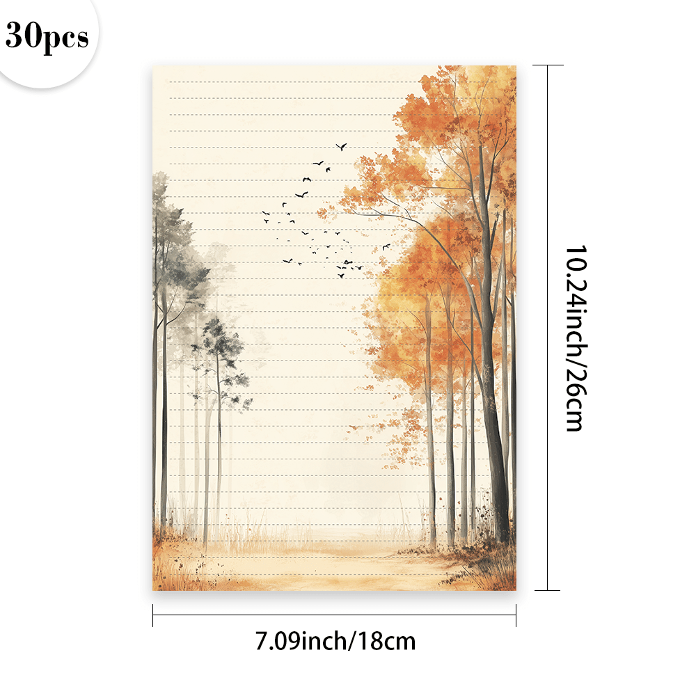 TEMU 30pcs B5 , Watercolor Autumn Maple Forest , Literary Letter Paper, Beautiful Letter Paper, Party Letter Paper, Friendship Message Book, Lined