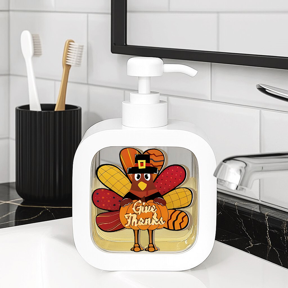 TEMU Cute Thanksgiving Turkey Soap Dispenser With Pump - Plastic (glass-free) Refillable Hand Soap Holder, "" Fall Decor For Sink, Latex-free Safe,