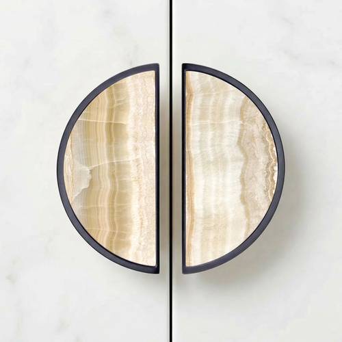 2-Pack Creamy Onyx Cabinet Handles, 3-Inch Hole Center Drawer Pulls, in Golden, Black, And Silver. Solid Cabinet Hardware for Kitchen Vanity Bathroom Dresser