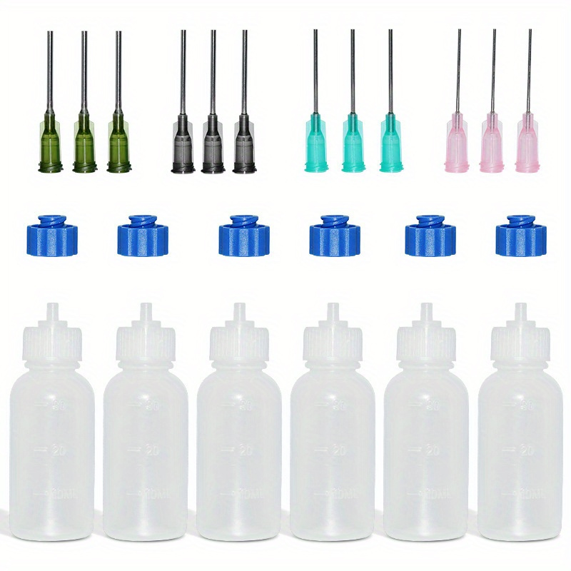 TEMU 24pcs Precision Needle Tip Glue Applicator Set - 30ml, 50ml, 100ml Squeeze Bottles With Lids & Tips For Crafts, Paint Application & Oil Projects