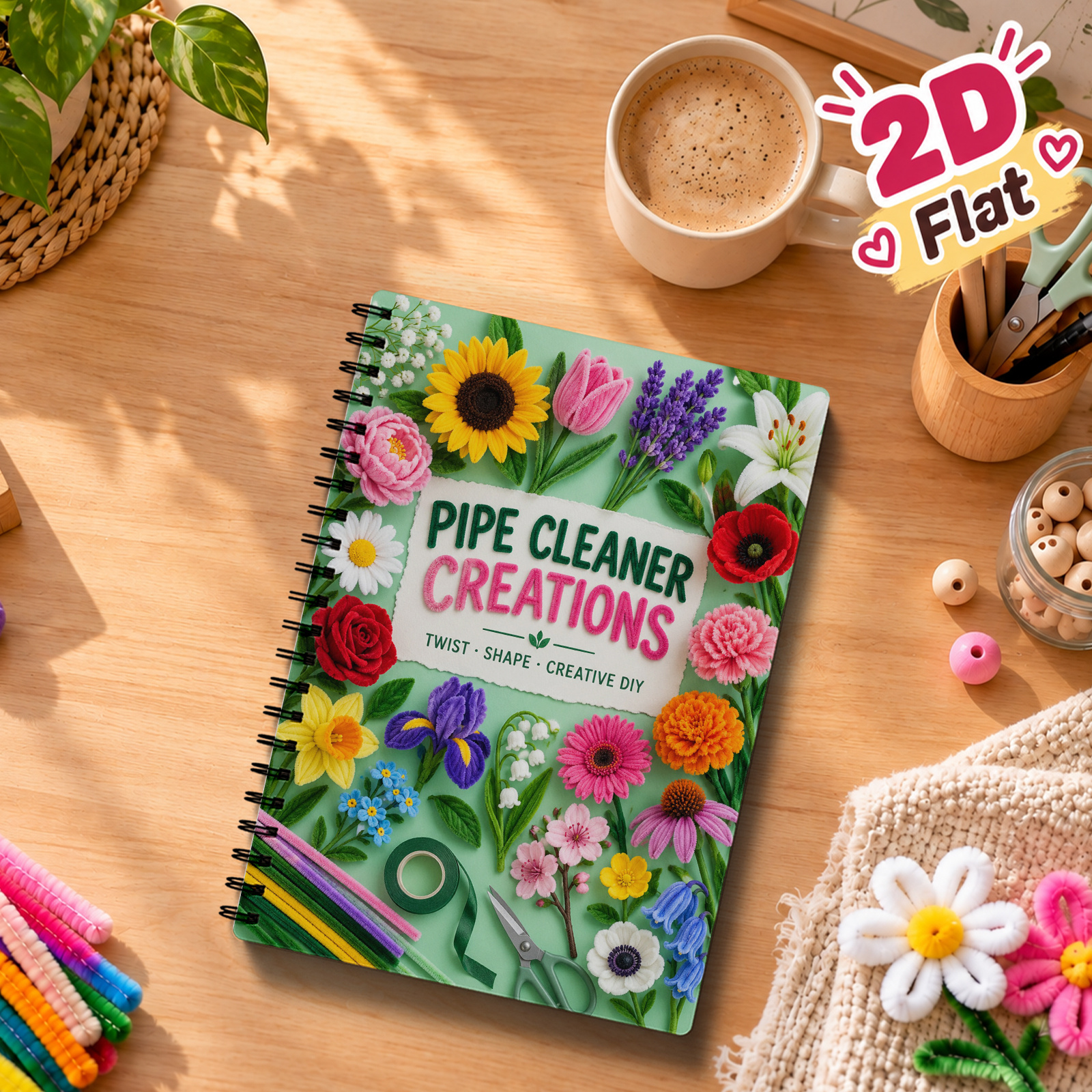 TEMU 2d Pipe Cleaner Notebook,english Version,creative Flower Craft Projects,pipe Cleaner Flowers Design For Beginners And Craft Enthusiasts,easy To
