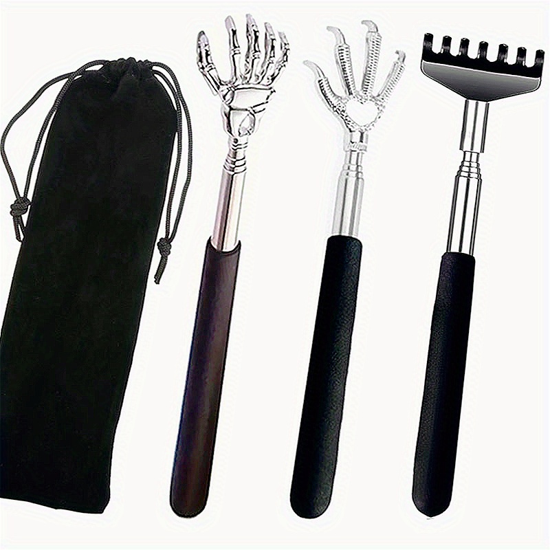 Image of 3/4pcs Set Of Stainless Steel Retractable Back Scrapers With Different Designs, With A Bag, Portable Expandable Back Massager, Suitable For Men Or Women Insoles