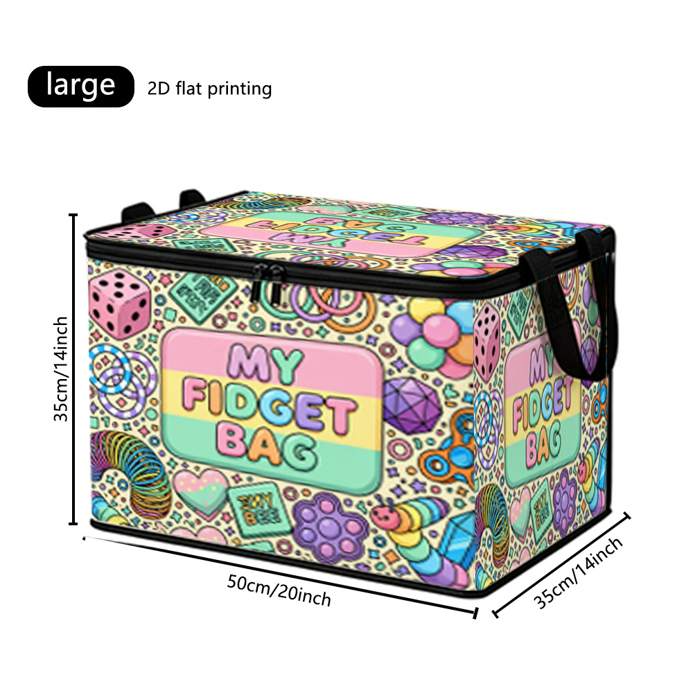 TEMU 1pc Fidget-themed 2d Full Print Soft Fabric Storage Bin, Double Zipper Portable Foldable Large Capacity Storage Box, Dustproof Home Bedroom Desk