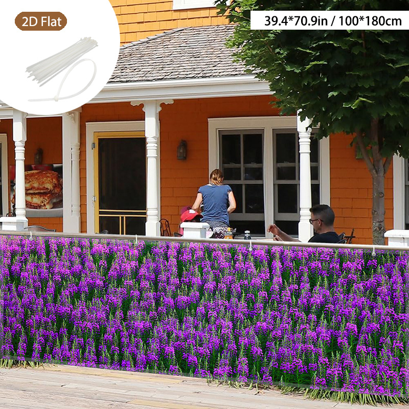 TEMU 【2d Flat】 [2d Flat] 2d Flat 1pc Decorative Fence, Balcony Privacy Curtain, Outdoor Decor, Wall Decoration, With Straps, Purple Orchid Floral