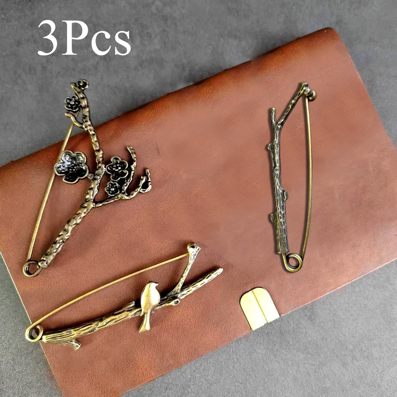 TEMU 3pcs Vintage Bronze Safety Pin And Shawl Clip Set, With Elegant Golden Finish, Suitable For Sweater Cuffs And Bag Accessories | Vintage Style