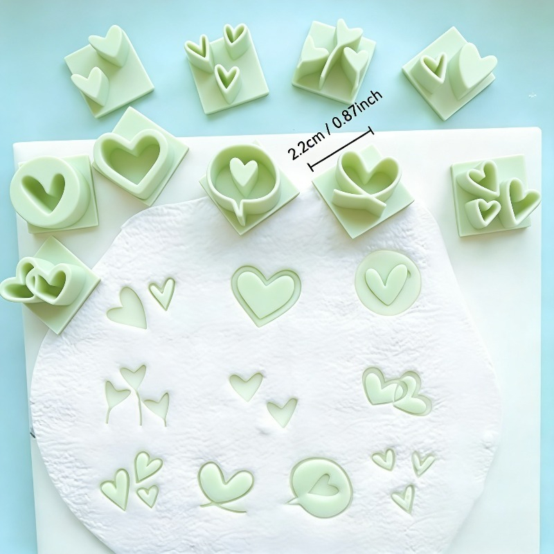 10pcs Heart-shaped Clay Stamp Molds With Different Designs, Hollow And Solid Designs, Making Crafts More Unique, Used For Stamps On Ceramic Products, Clay Stamps, And Other Pottery Tools