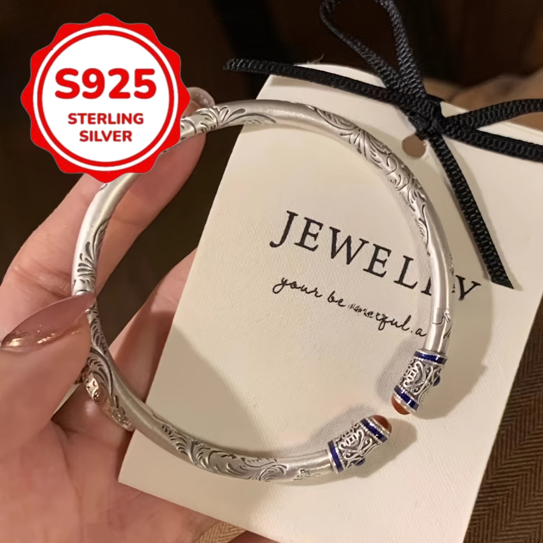 TEMU 925 Silver Pattern Women's Fashion Open Bracelet, Chinese Style, Vintage Solid Bracelet, Accessories For Daily Wear And Gifts